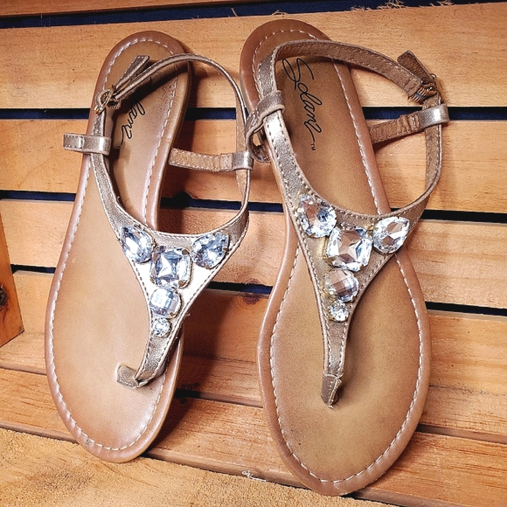 31) SOLANZ "Tandy" Jeweled Slingback Adjustable Sandals Sz. 8.5